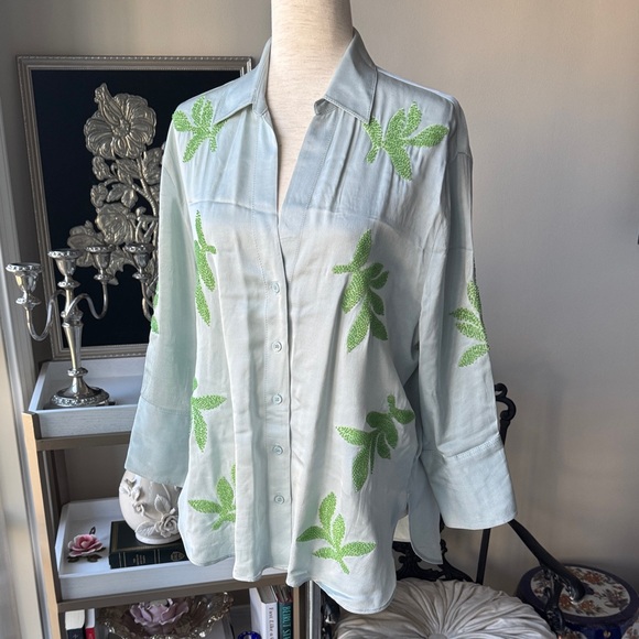 Zara Shirt and pants with Green beaded Leaf Design - Picture 2 of 12